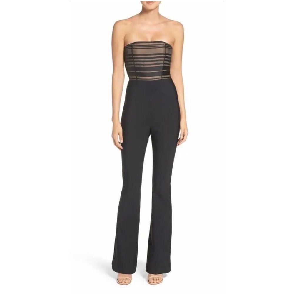 Misha Collection Black Strapless Mackenzie Flared Leg Jumpsuit NWOT